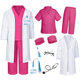 TOGROP Doctor costume for kids scrubs pants with accessories set children party cosplay Rose 4T-5T
