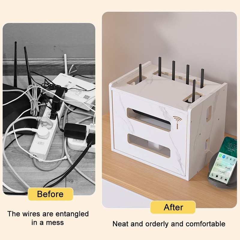 Wooden Router Shelf, Desktop WiFi Router Storage Box Modem Rack