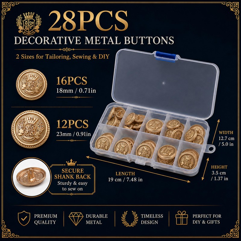 Gold Buttons for Blazer, 28pcs Metal Blazer Buttons for Clothes,