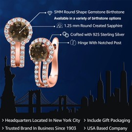 Gem Stone King 18K Rose Gold Plated Silver Gemstone Birthstone and and White Created Sapphire Earrings | 5MM Round French Clip Clasp Hook Earring For Women