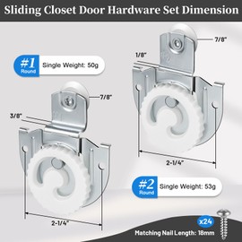 Sliding Closet Door Hardware Set, 12 Pack Sliding Wardrobe Door Hardware Roller Kit Includes Knob Adjustable Door Hooks and Screws