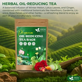 FreshDrinkUS, Oil-Reducing Herbal Tea – 75 Tea Bags | Blend of Winter Melon, Lotus Leaf, Ginger, Hawthorn, Gardenia Fruit, Rose, Cassia Seed & More | Naturally Caffeine-Free | Delicious Hot or Iced