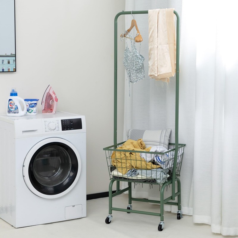 ALIMORDEN Laundry Cart with Clothes Rack, Rolling Laundry Butler with