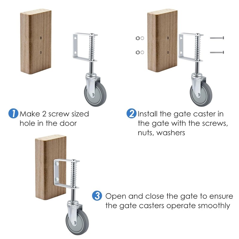 ERKOON 4 Packs Heavy Duty Gate Wheel Spring-Loaded Gate Casters,