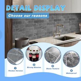 COLAMO 10 Sheets Dark Gray Peel and Stick Backsplash, Large Subway Tile Faux Stone Marble Tile for Kitchen Backsplash,RV, Self Stick On Accent Wall Tile,12”x12” Adhesive Mosaic Tiles for Bathroom Wall