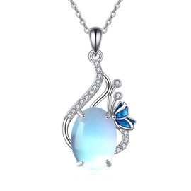 YAFEINI Moonstone Necklace for Women Sterling Silver Butterfly Moonstone Pendant Necklace Teardrop Necklace Jewellery Gifts for Girls (Butterfly Necklace)