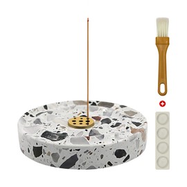 Real Terrazzo Incense Holder for Stick, Steady Base with 9 Holes Brass Built-in, Easy Catch, Corlorful Marble Stone Incense Holder for Indoor and Outdoor Used, Home Decor Accessories