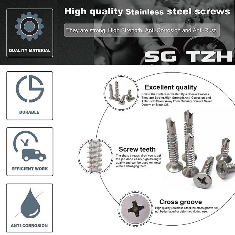 #10 x 1-1/2" Sheet Metal Screws 100Pcs 410 Stainless Steel