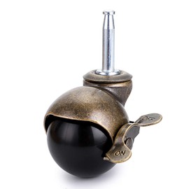 Skelang Stem Castor Wheels 50mm, Ball Castors with Brake, Antique Swivel Casters for Furniture, Sofa, Chair, Cabinet, Load Capacity 40kg Per Castor, Pack of 4