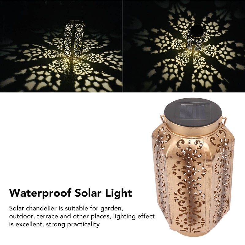 LED Solar Lantern Waterproof Hanging Metal Lamps Small Hexagonal Lantern