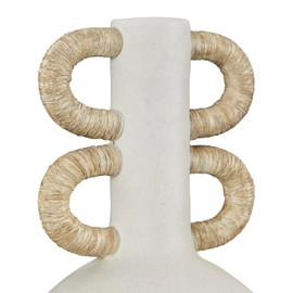 Deco 79 Resin Decorative Vase Round Speckled Centerpiece Vase with Woven Inspired Arched Handles and Cutout Opening, Flower Vase for Home Decoration 9" x 4" x 16", Cream