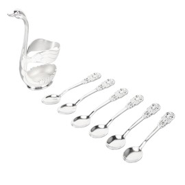 Silver Swan Dinnerware Set Swan Base Holder Teaspoon Cutlery Set Coffee Spoon Set for Coffee Fruit Desserts