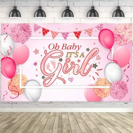 Baby Shower Party Backdrop Decorations, Large Durable Fabric Made Baby Shower Banner Backdrop Photo Booth Background for Boy's or Girl's Baby Shower Party Supplies (Girl Style)