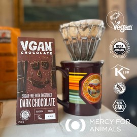 VGAN Vegan Chocolate Bars, Gluten Free Snacks, Plant Based, Soy and Dairy Free, Organic Ingredients, Cruelty Free, Kosher, and Non GMO, Dark Chocolate, 3 Pack
