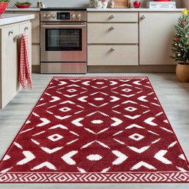 KILOCOCO Area Rug 4x6 Entryway Rug Christmas Printed Washable Rug Red Bedroom Rug Non Slip Soft Boho Rug Low-Pile Brown Rug Soft Rug for Kitchen Living Room Dining Geometric Moroccan Carpet