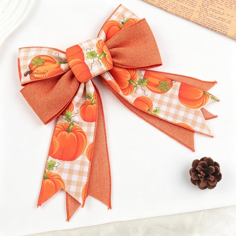 Fall Wreath Bow Thanksgiving Burlap Ribbon Wreath Bow Home Decor