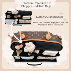 lilibell Nappy Bag for Newborn Baby Essentials, Handbag Organiser for Parents, Bag Organiser with Compartment, Flexible and Washable Changing Bag for Baby, Ideal for Travel, Classic Black