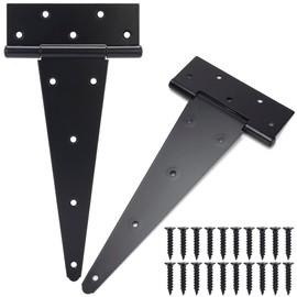 TIBEGOLD 12 Inch T-Strap Gate Hinges, Heavy Duty Shed Door Hinges, Black Tee Hinges for Wooden Fences, Yard Gates, Rustproof Wrought Iron Hardware, 2 Pack