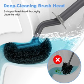 HAMITOR Toilet Bowl Brush Holder Set: Curved Design Toilet Cleaner with Holder for Deep Cleaning Under Rim - Compact Hidden Toilet Scrubber for Small Space - Modern RV Bathroom Accessories - Gray