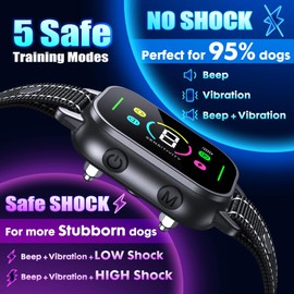 NHUJK Bark Collar- Smart Dog Bark Collar for Small Medium Large Dogs, Rechargeable Anti Bark Training Collar with 8 Adjustable Sensitivity, Barking Collar with Beep Vibration Harmless Shock (Black)