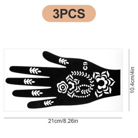 Thyonta 3PCS Hand Tattoo Stencil Indo-Nepalese Black Openwork Henna Tattoo for Airbrush Coloring Art Three-Dimensional Paper Sculpture (C)