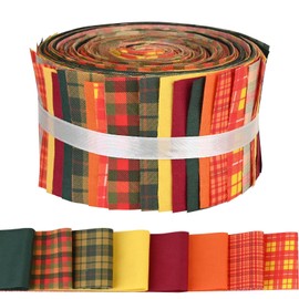 40 Pcs Autumn Buffalo Plaid Cotton Jelly Roll Fall Spice Plaids Fabric Strips for Quilting Crafting Yellow Green Precut Patchwork for Sewing DIY Crafts Cotton Fabric Bundles Strips 39.37 × 2.55 Inch