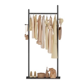 GUOHNHE Large Metal Coat Rack Freestanding, Modern Coat Hanger Stand with 2 Hooks and Heavy Rock Slab Base, Industrial Clothing Rack, Coat Stand, 25.6 x 11.8 x 68.9 In, Black, GYJ202LB