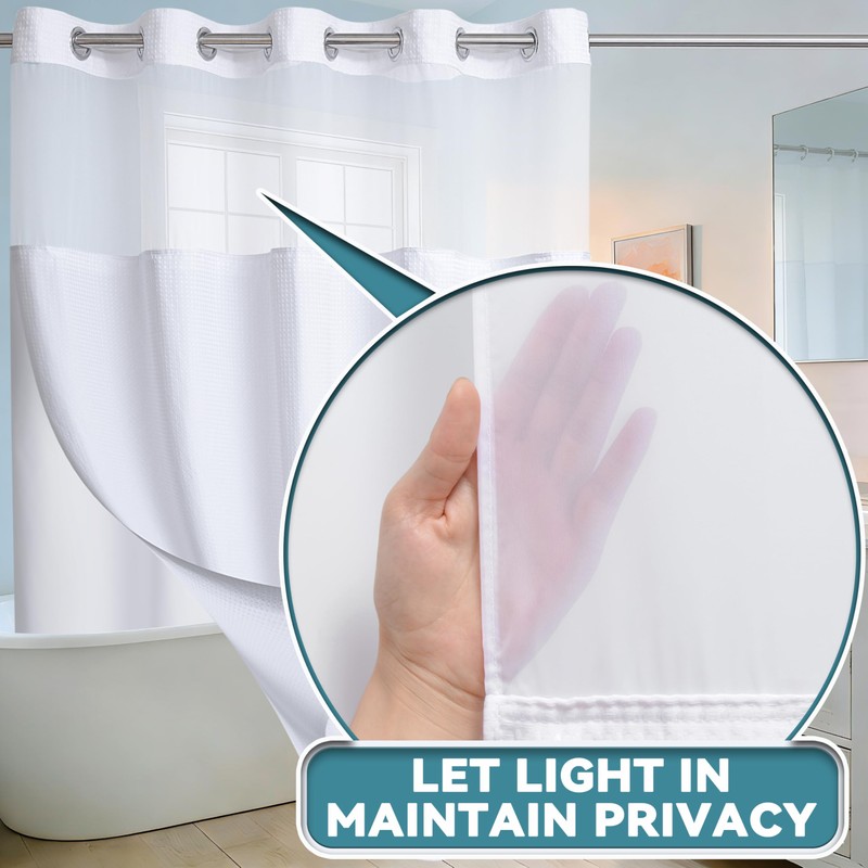 Extra Wide No Hook Waffle Weave Shower Curtain with Snap