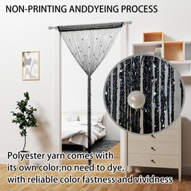 ElevaPulse Thread Curtain Black Door Curtain Threads as Room Divider Fly Protection Can Be Shortened Washable Decorative Curtain Thread Curtain for Party Wedding Thread Curtain Door 100 x 200 cm