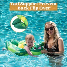Sloosh Baby Swimming Floats with Removable Sun Canopy, Inflatable Baby Pool Float, Sea Turtle Design Infant Baby Swim Float Ring Swimming Pool Accessories for Age 12-36 Months（S）