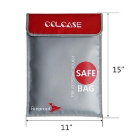 COLCASE Fireproof Document Bag (2000 ℉ )15 x 11 Inches Silicone Coated Fireproof and Waterproof Money Bag Fireproof Safe Storage for Money , Documents , Jewelry and Passport