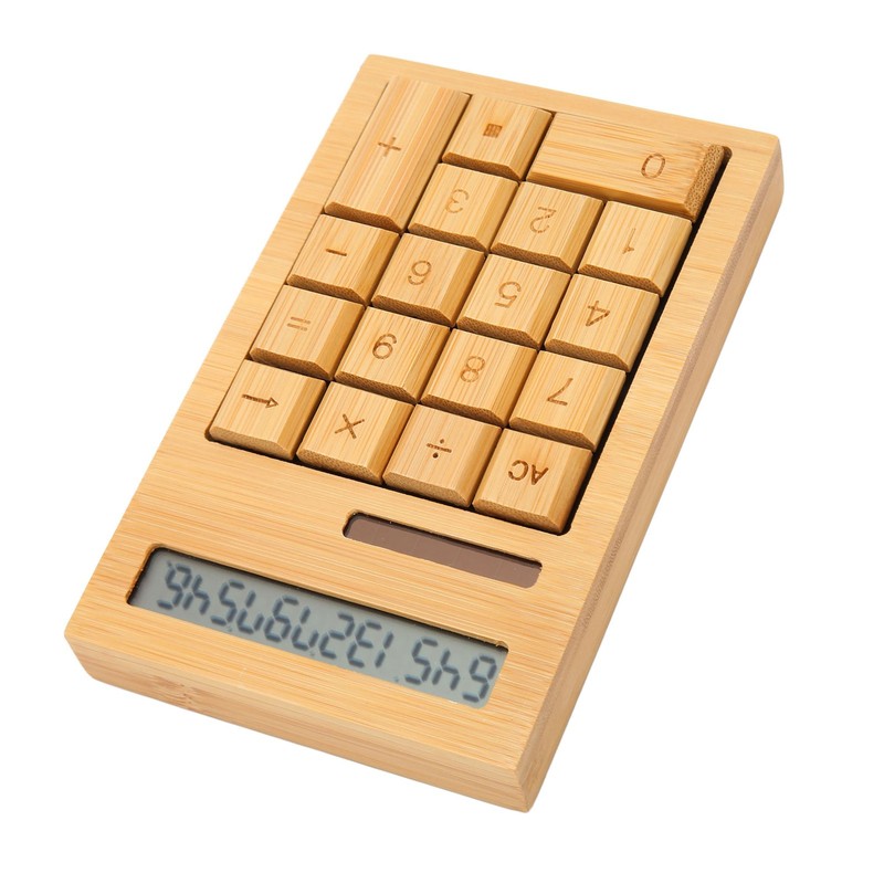 Wooden Calculator Solar Battery Powered 18 Keys Large LCD Display