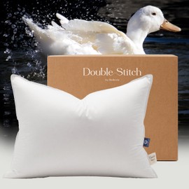 Double Stitch Luxury US White Down Pillow - Made in Canada, 400 Thread Count 100% Cotton Shell, 700 Fill Power Down Bed Pillow, Soft Sleeping Pillow 3-Chamber, Firm, Queen(20" x 30")
