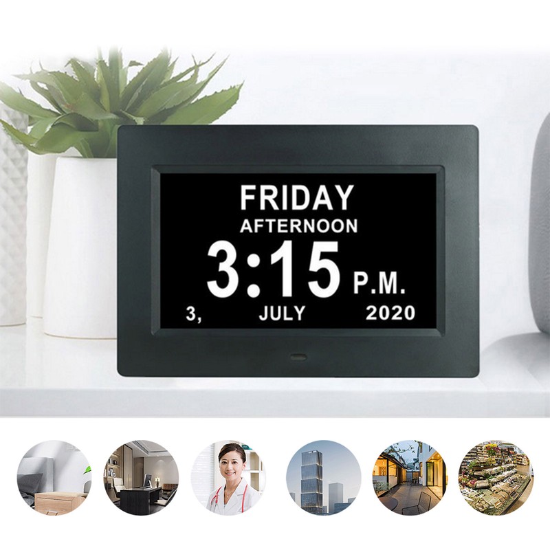 Digital Day Clock 7 Inch Auto Dimmable Clock with Unabbreviated