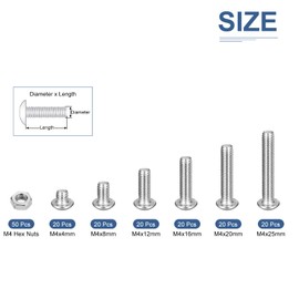 DTGN 170Pack M4(D) Button Head Socket Cap Screws Nuts Kit - 4/8/12/16/20/25mm(L) Hex Socket Cap Bolt Nut Assortment - 304 Stainless Steel Full Thread - Good for Machine