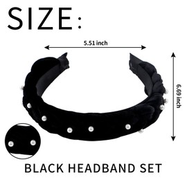 AMCAMI 3 PCS Thick Wide Headbands for Women Girls Rhinestone Headband Girls Headbands for Women's Hair Black Bow Headband Knotted Headband for Women Pearl Headband Womens Headbands Fashion