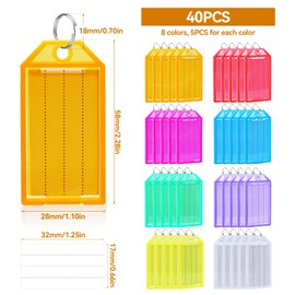 TETEWEVER Pack of 40 Key Fobs Writeable Plastic Key Fobs for Labelling Key Labelling with Labels (8 Colours), 8 Colours
