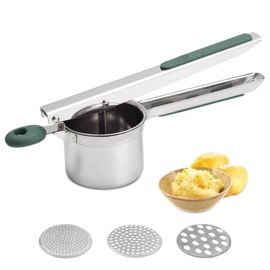 Potato Ricer, Large Heavy Duty Stainless Steel Potato Ricer, 425ml Mashing and Pressing Potato Kitchen Tool Mashed Potato Press (Green-3Discs)
