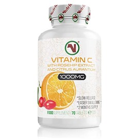 Nutriodol Vitamin C with Rosehip & Bioflavonoids Tablets x 70 | 1000mg Easy to Swallow Tablets | Slow Release | Contributes to The Normal Function of The Immune System.
