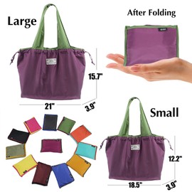 2 Pack Portable Folding Shopping Bag Closable Drawstring Nylon Portable Travel Eco Bag Grocery Bag Reusable Shopping Bag (orange)