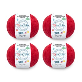 Troyarn Wool Jr (4- Skeins Pack) 40% Merino Wool%20 Cashmere%40 AcrylicThread Weight #1 Soft Knitting and Crochet Yarn for Crocheting and Knitting (4 x 1.76 oz) / (4 x 191 Yds) (11111 - Red)
