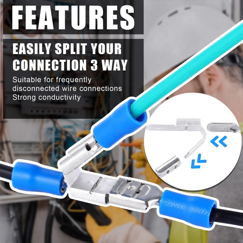 Tellegloww 25 Pcs Double Piggyback Spade Connectors Electrical Double Male