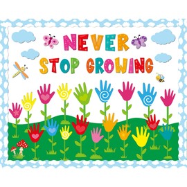 Spring Classroom Bulletin Board Decorations Never Stop Growing Bulletin Board Set Spring Theme Handprint Butterfly DIY Paper Cutouts for Teacher Classroom School Home Kindergarten Supplies