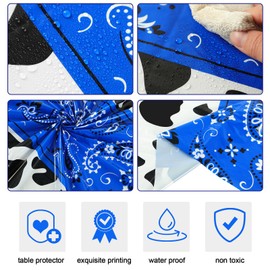 Oudain 6 Pcs 54 x 108 Western Party Decorations Cowgirl Rodeo Paisley Tablecloths Plastic Rectangle Table Runner Table Cover Birthday Decorations for Western Cowboy (Blue)