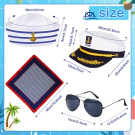 Spinosaurus 4pcs Sailor Hat Accessories,Yacht Captains Hat for Men Women Striped Scarf Sunglasses Yacht Sailor Fancy Dress Up Costume Accessories
