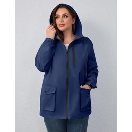 Avoogue Rain Jacket Women Plus Size Rain Ponchos For Adults Ladies Raincoats With Hood Lightweight Fall Jacket Puffer Jacket Navy Blue 3X