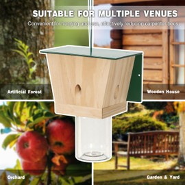 Carpenter Bee Trap for Outside - Green Pentroof Shed Style Nature Hanging Wood Carpenter Bee Traps Outdoor - Best Bee Trap - Insect Traps with Removable Vault (1 Pack)