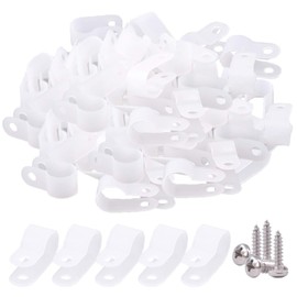 Glarks 60Pcs 1/2 Inch White Nylon Screw Mounting R-Type Cable Clip Wire Clamp with 60Pcs Screws for Wire, Cable, Conduit and Cable Conduit Kit (White)