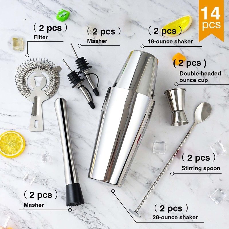 Mwellewm Cocktail Shaker Set, Boston Shakers Bartending Professional Bartender Kit
