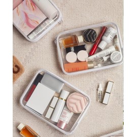 CoiiJoii 3PCS Clear Hard Shell Zipper Case,Portable Cosmetic Bag with Zipper, Small Item Storage Organizer Bins,Hard Plastic Case,Clear Bags for Organizing.